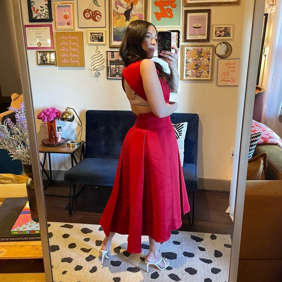 Lulus Red A-Line Open Back Fit & Flare Midi Dress - Picture 10 of 10